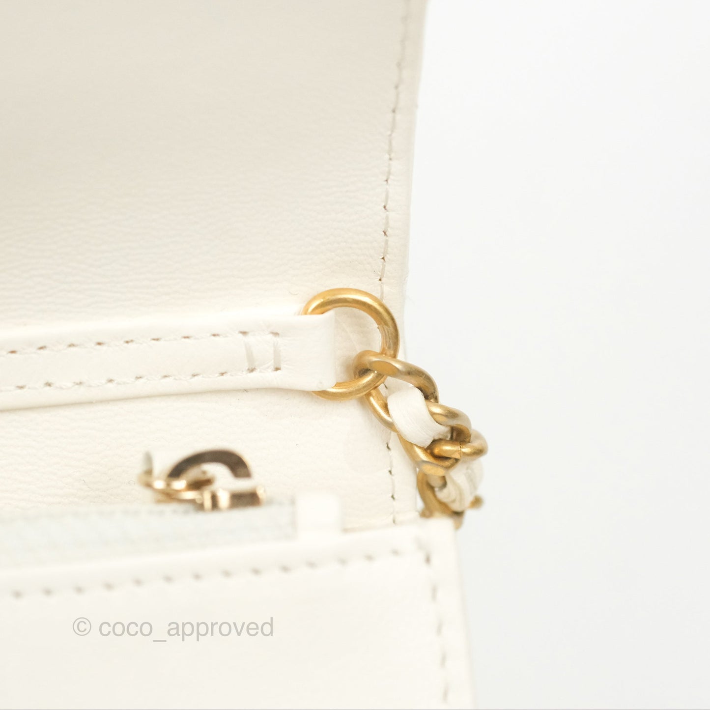 Chanel Quilted Pearl Crush Wallet on Chain WOC White Lambskin Aged Gold Hardware