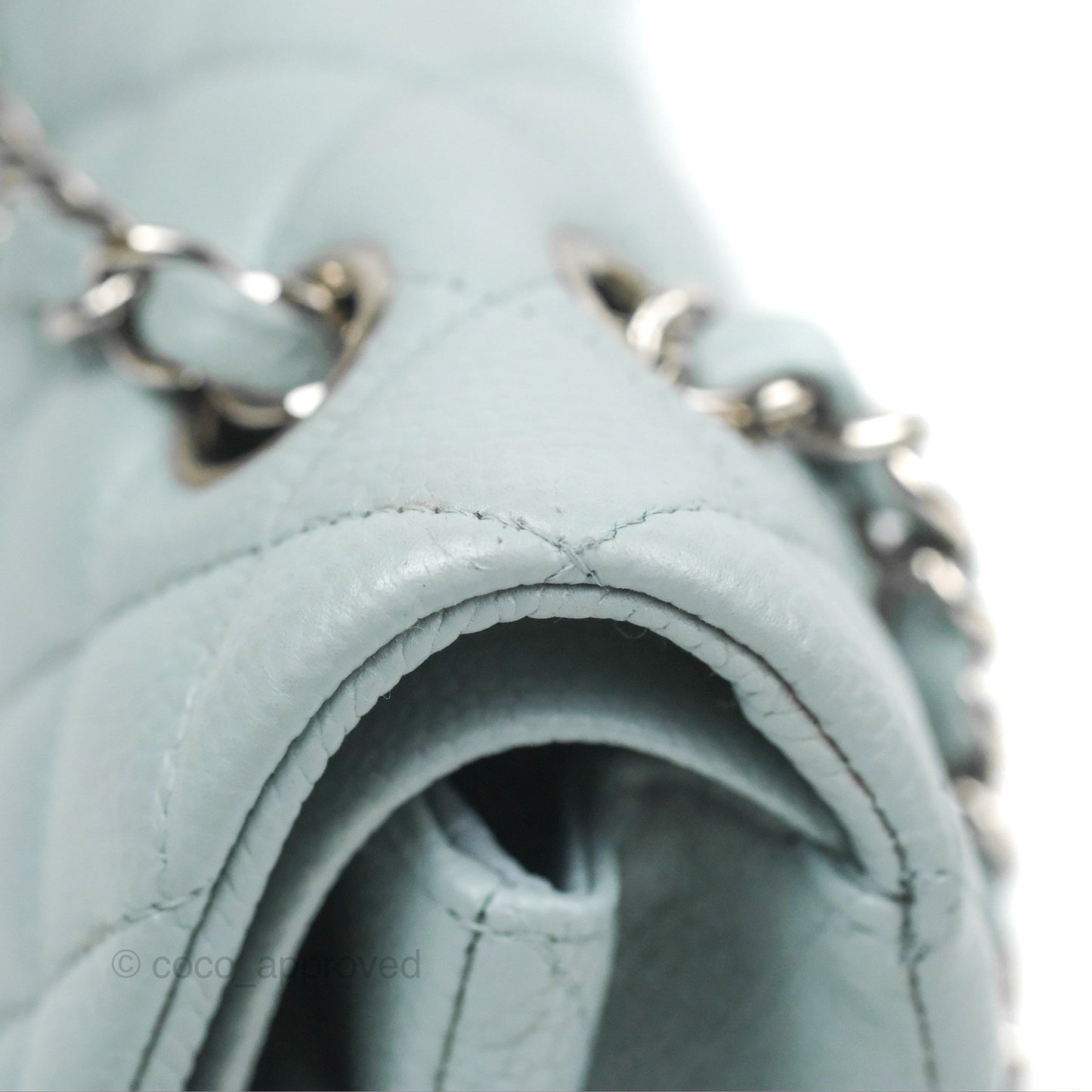 Chanel Classic M/L Medium Flap Quilted Light Grey Blue Caviar Silver Hardware