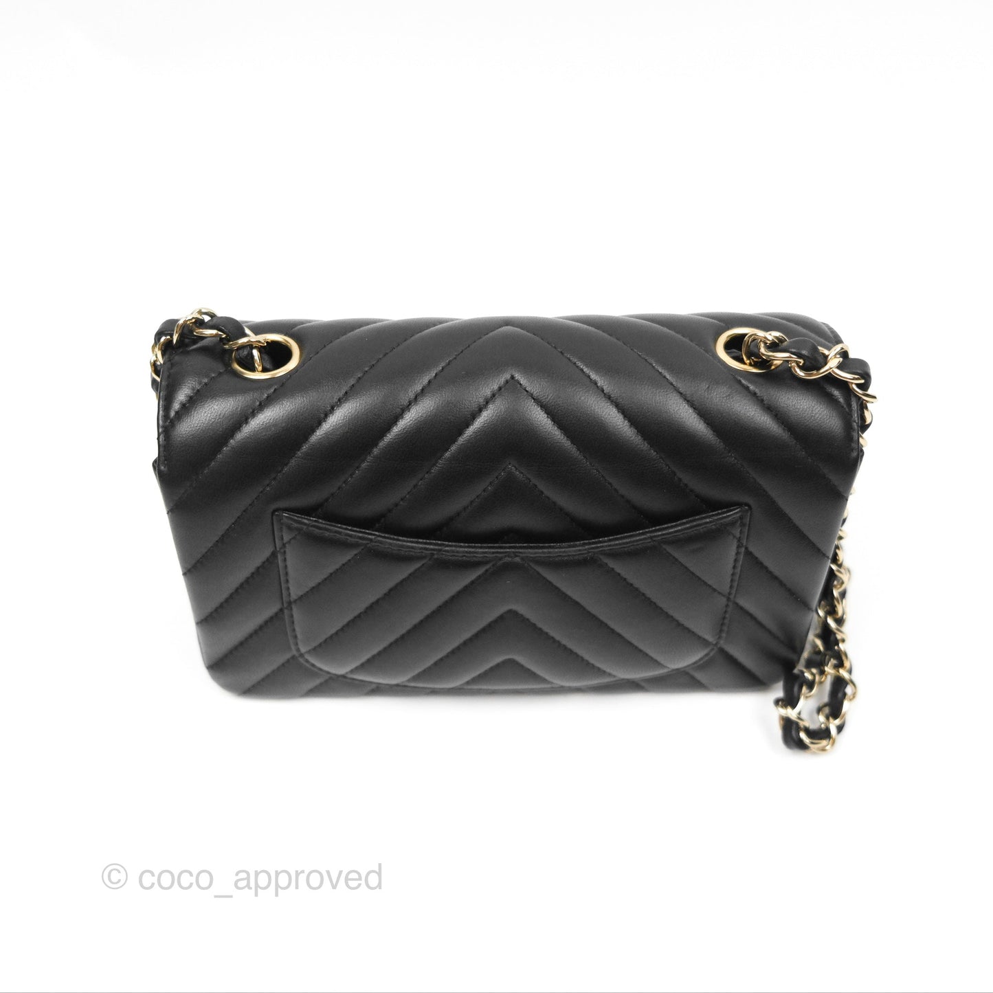 Chanel Chevron Mini Rectangular Flap Black Lambskin Gold Hardware