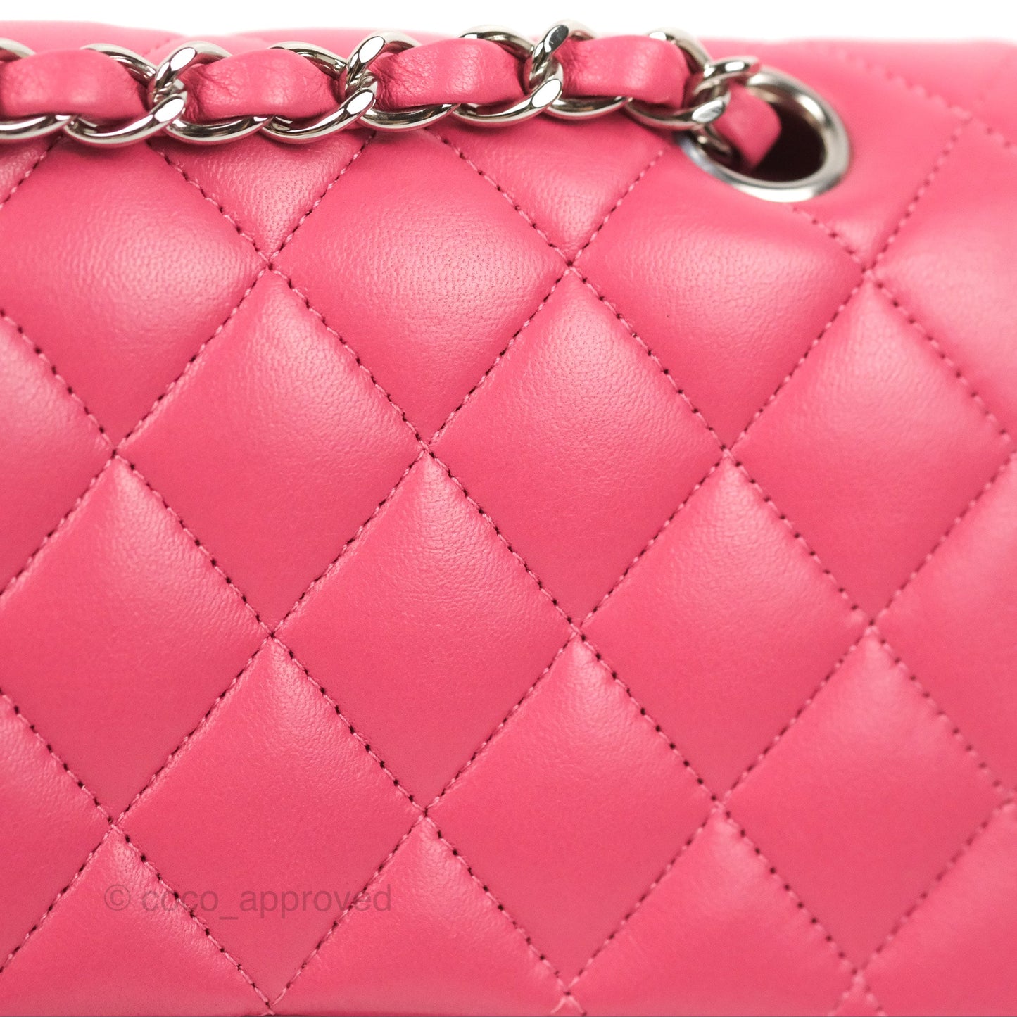 Chanel Classic M/L Medium Flap Quilted Pink Lambskin Silver Hardware