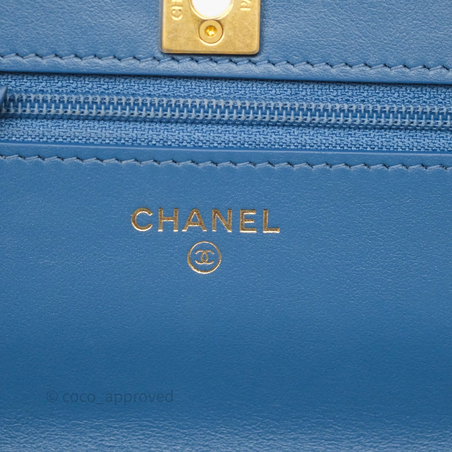 Chanel Quilted Pearl Crush Wallet on Chain WOC Denim Aged Gold Hardware