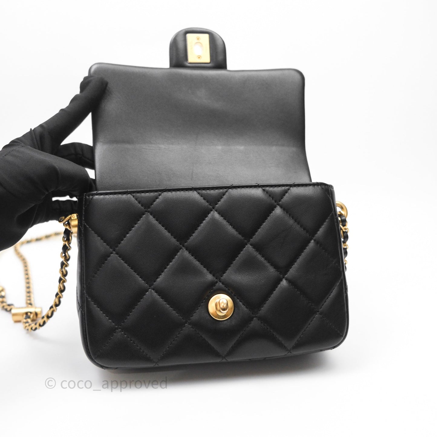 Chanel My Perfect Mini With Pearl Quilted Black Lambskin Gold Hardware