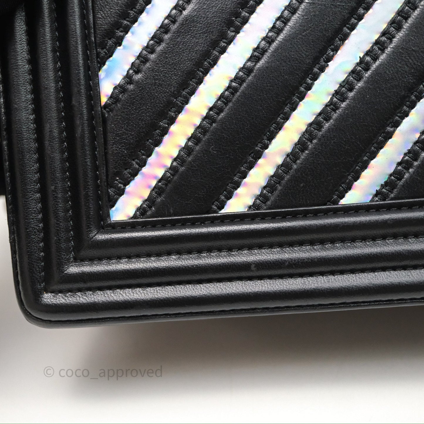Chanel Medium Boy Chevron Iridescent PVC Lambskin Black Silver Hardware