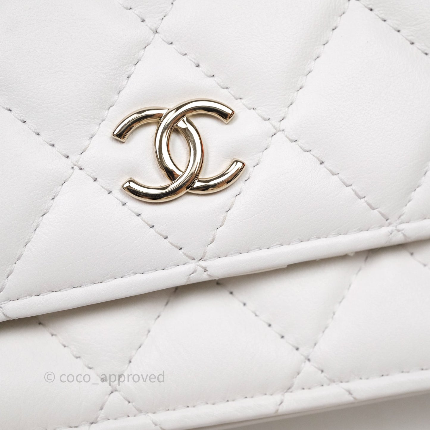 Chanel Mini Wallet On Large Pearl Chain WOC Quilted White Lambskin Gold Hardware