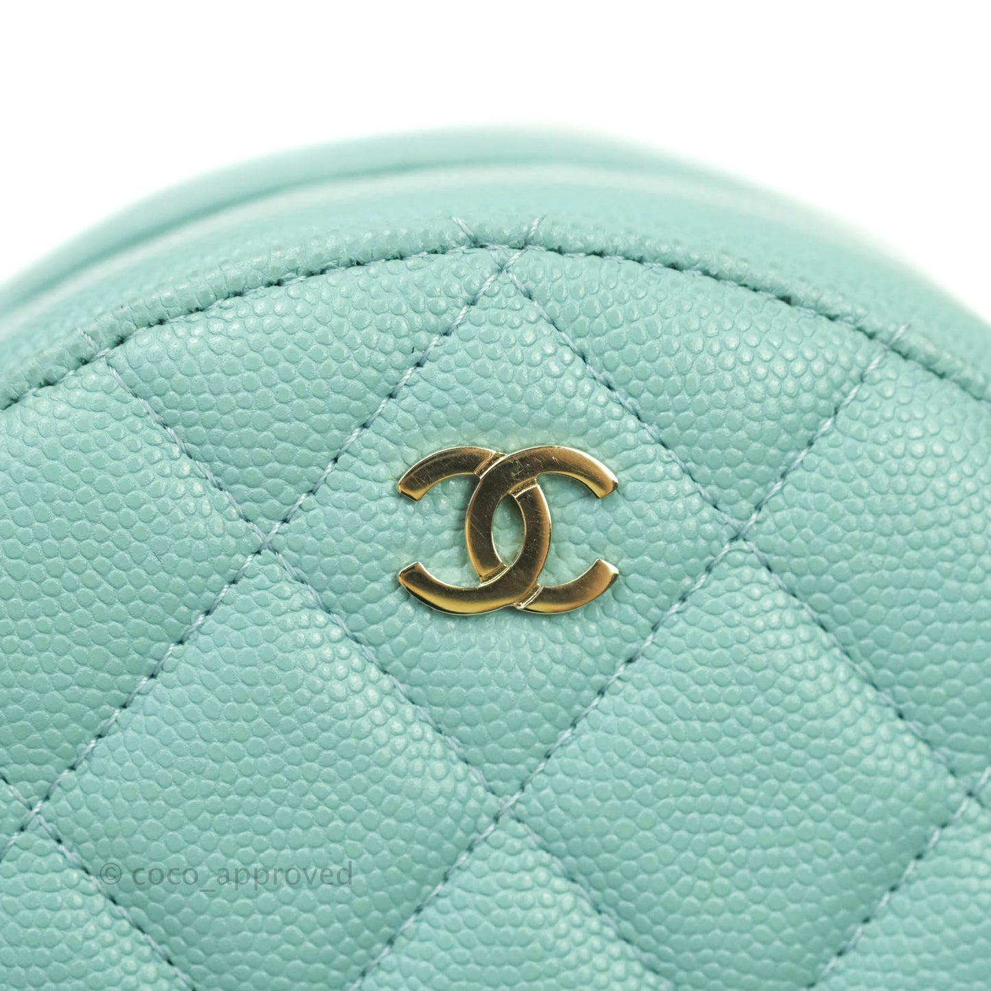 Chanel Classic Quilted Round Clutch With Chain Tiffany Blue Caviar Gold Hardware