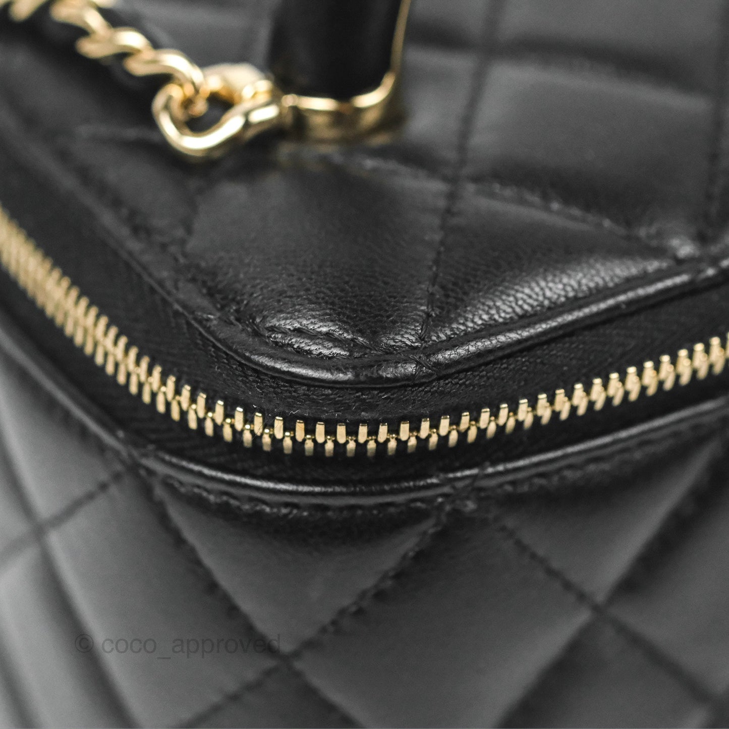 Chanel Vanity Rectangular Top Handle Black Lambskin Gold Hardware