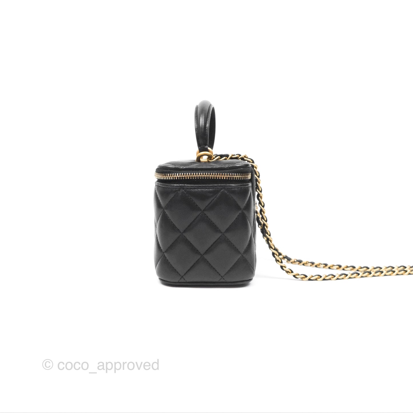 Chanel Vanity Rectangular Top Handle Black Lambskin Aged Gold Hardware