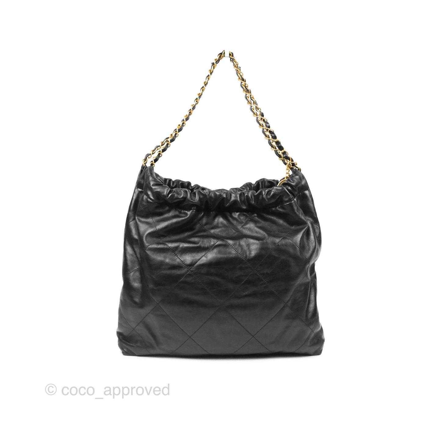 Chanel 22 Medium Black Shiny Calfskin Aged Gold Hardware