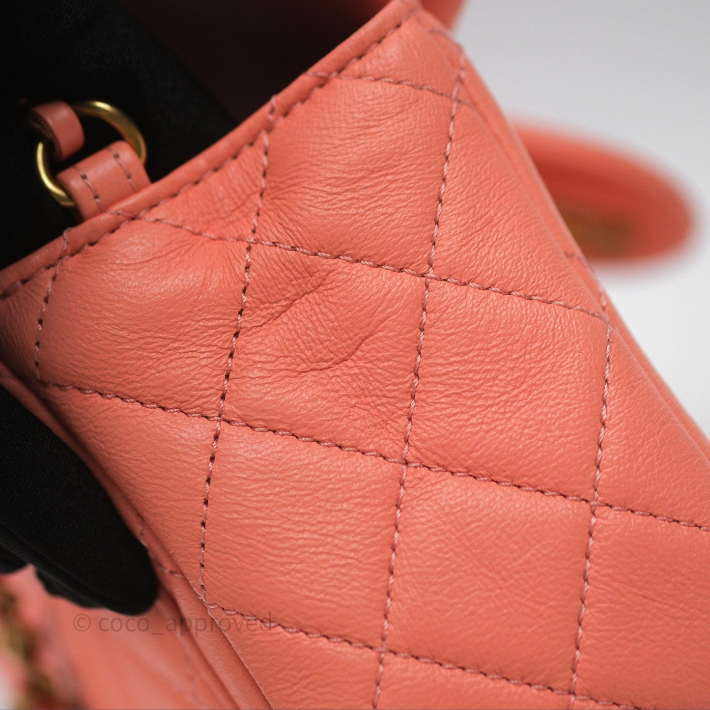 Chanel Pearl Crush Mini Square Quilted Peachy Pink Lambskin Aged Gold Hardware