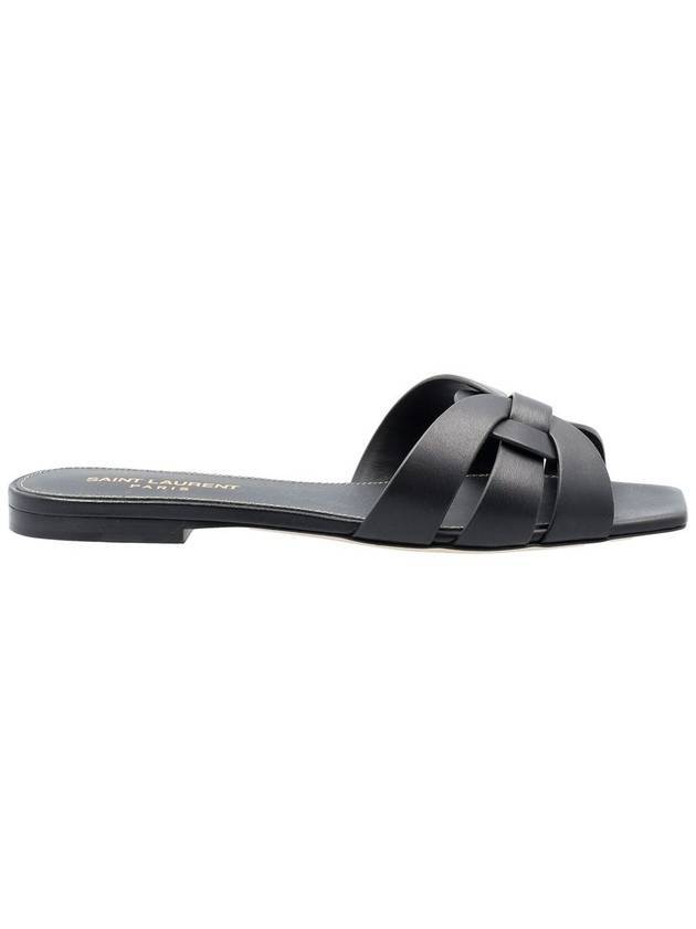 Luxury Saint Laurent Tribute Smooth Leather Flat Mules Black