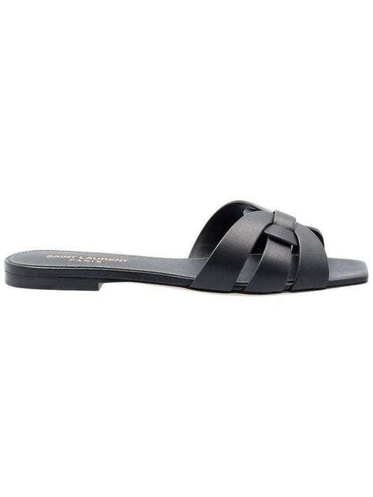 Luxury Saint Laurent Tribute Smooth Leather Flat Mules Black