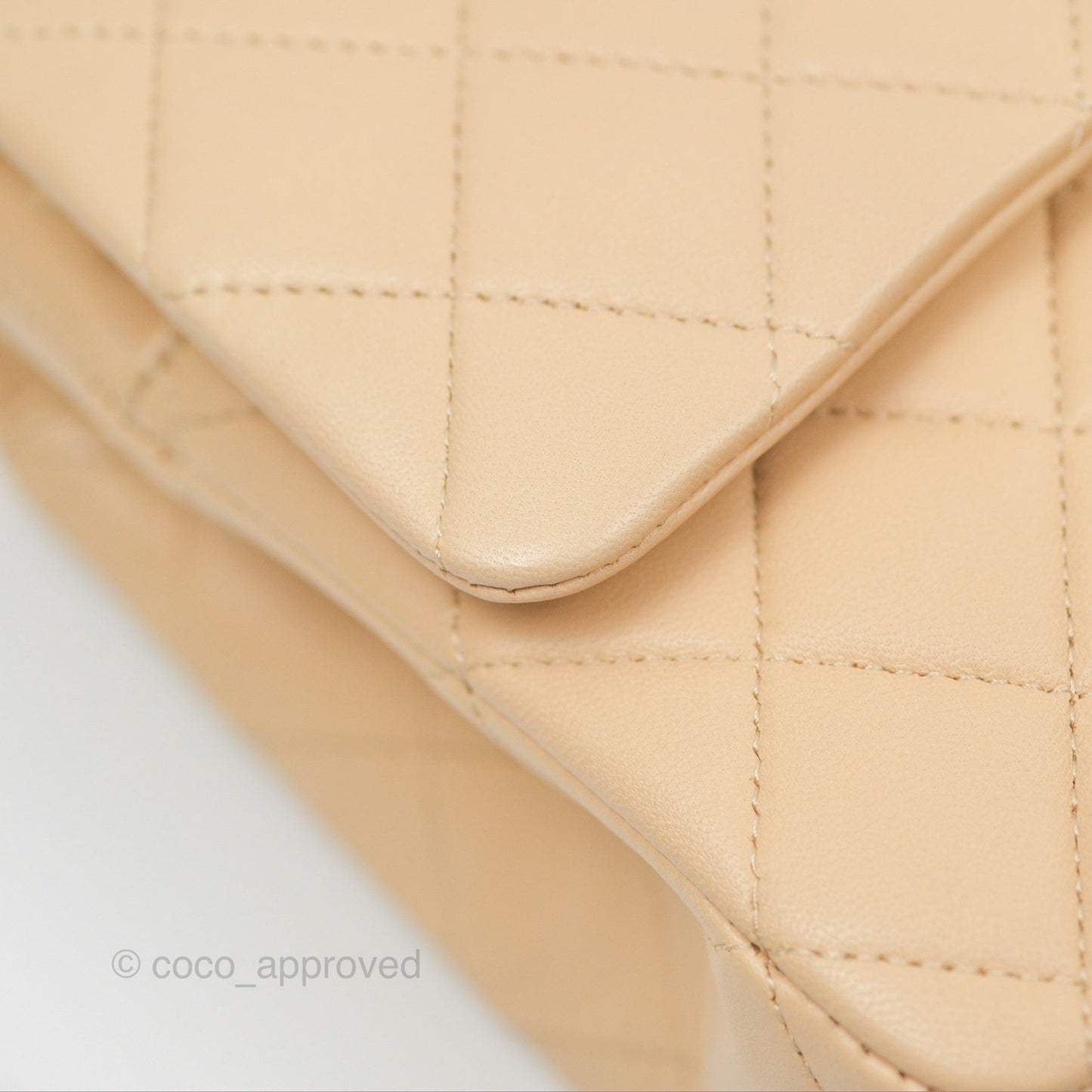Chanel Classic M/L Medium Flap Quilted Beige Lambskin Silver Hardware