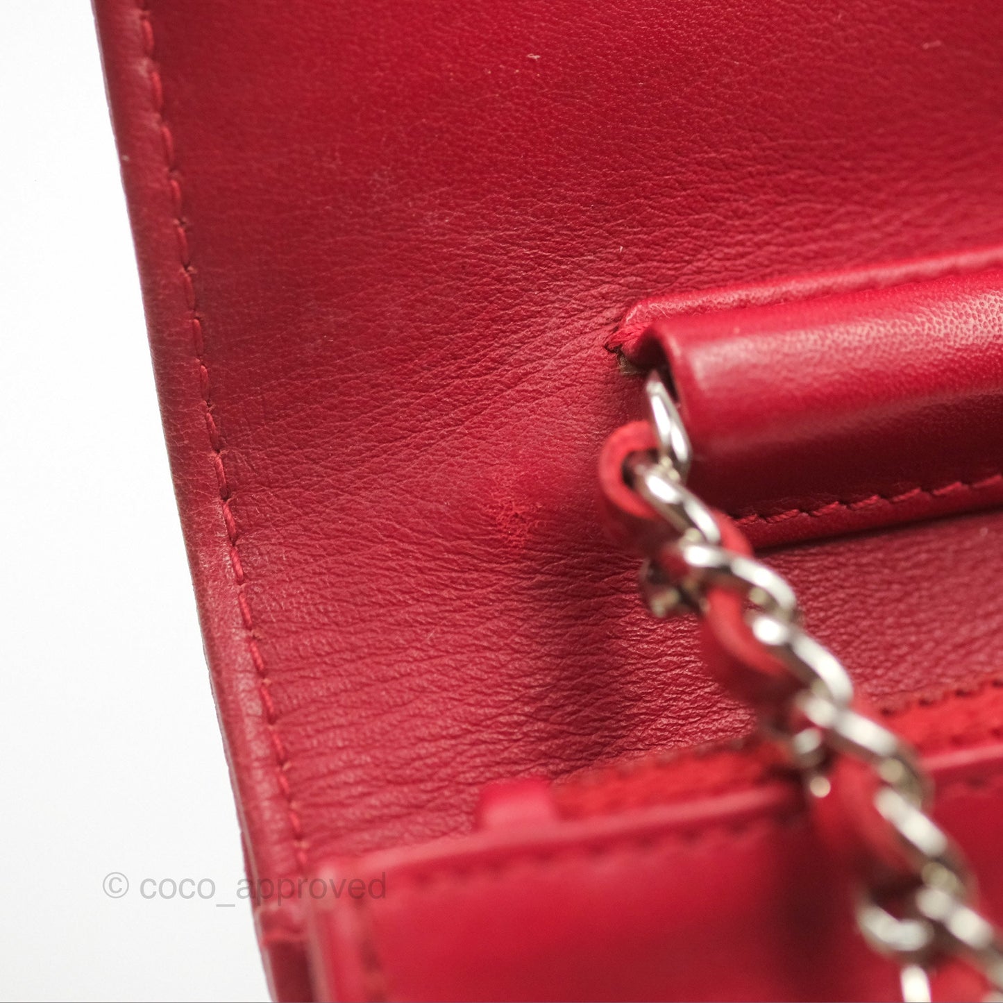 Chanel CC Wallet On Chain WOC Red Caviar Silver Hardware