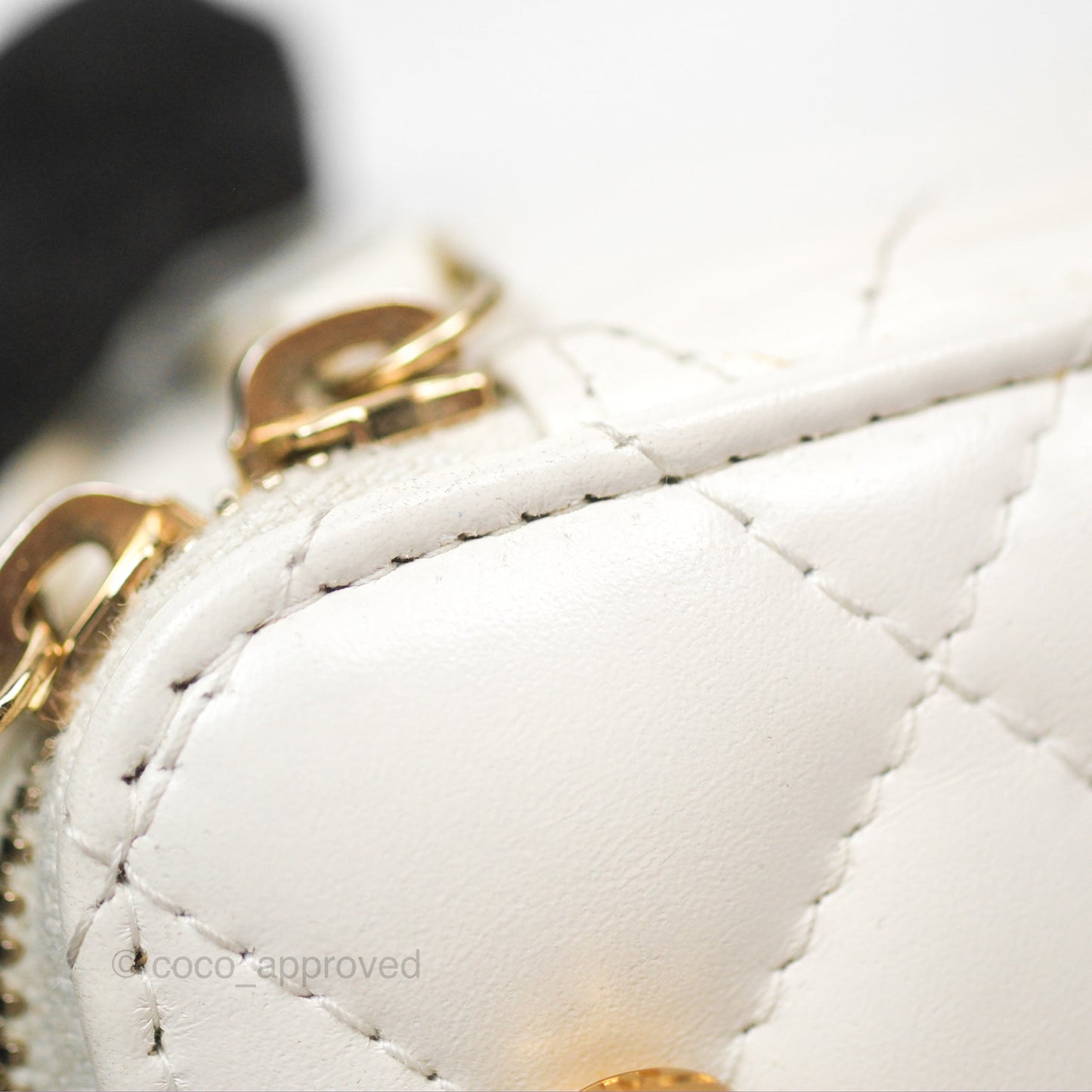 Chanel Quilted Mini Perfect Fit Vanity With Chain White Calfskin Aged Gold Hardware
