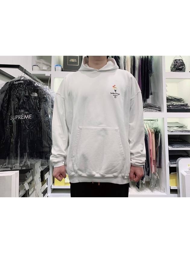 Luxury Balenciaga Embroidered Flame Logo Hoodie White