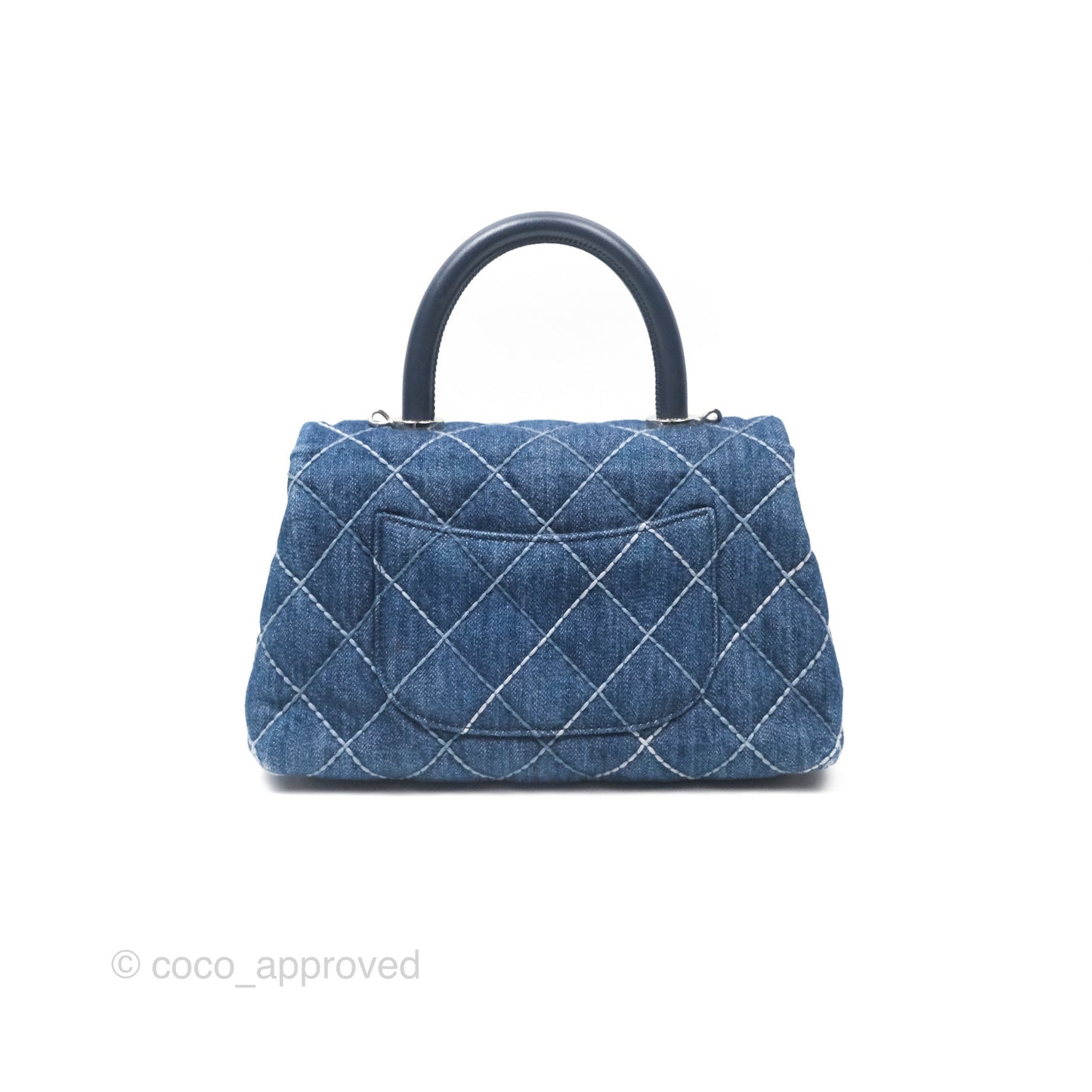 Chanel Small Coco Handle Quilted Contrast Stitch Denim Silver Hardware