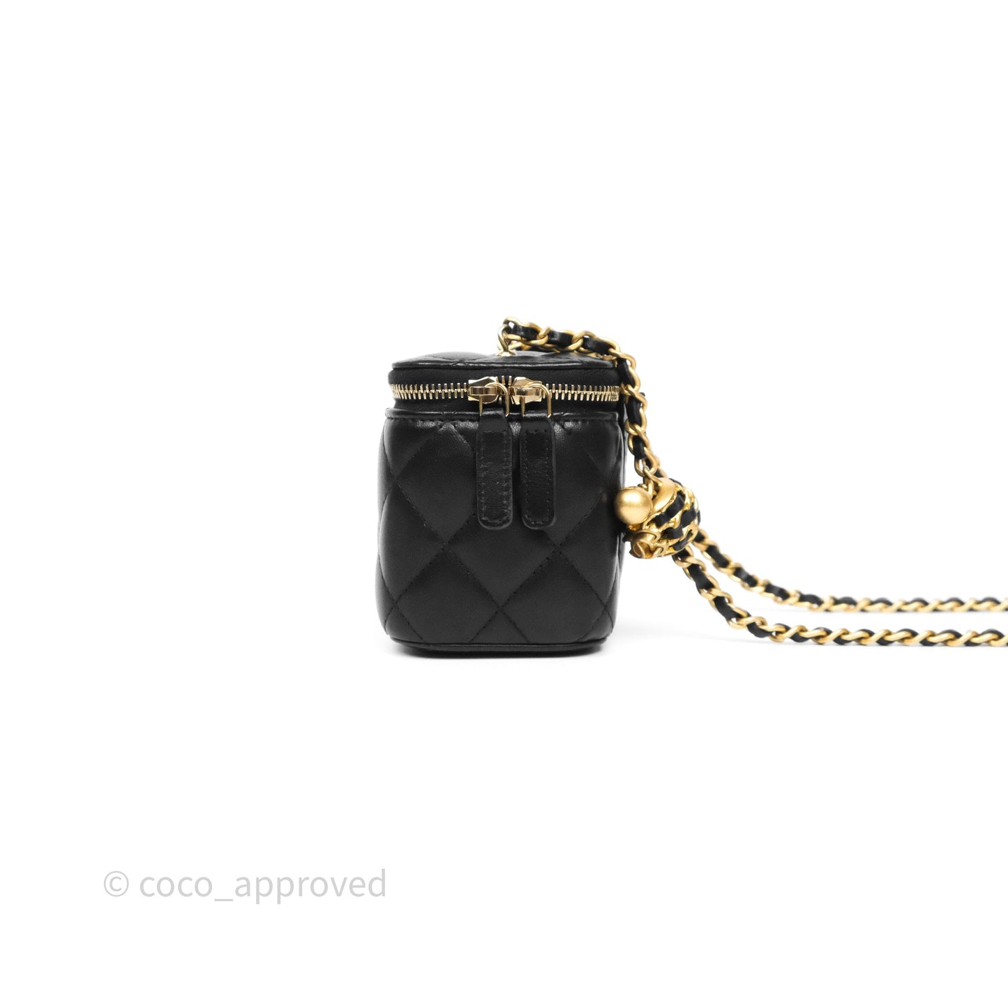 Chanel Quilted Pearl Crush Mini Vanity With Chain Black Lambskin Aged Gold Hardware