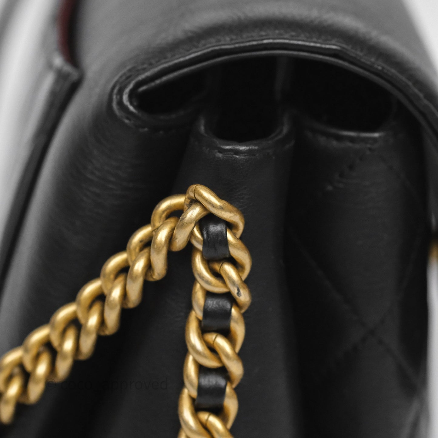 Chanel Side Chain Compartment Flap Black Calfskin Aged Gold Hardware