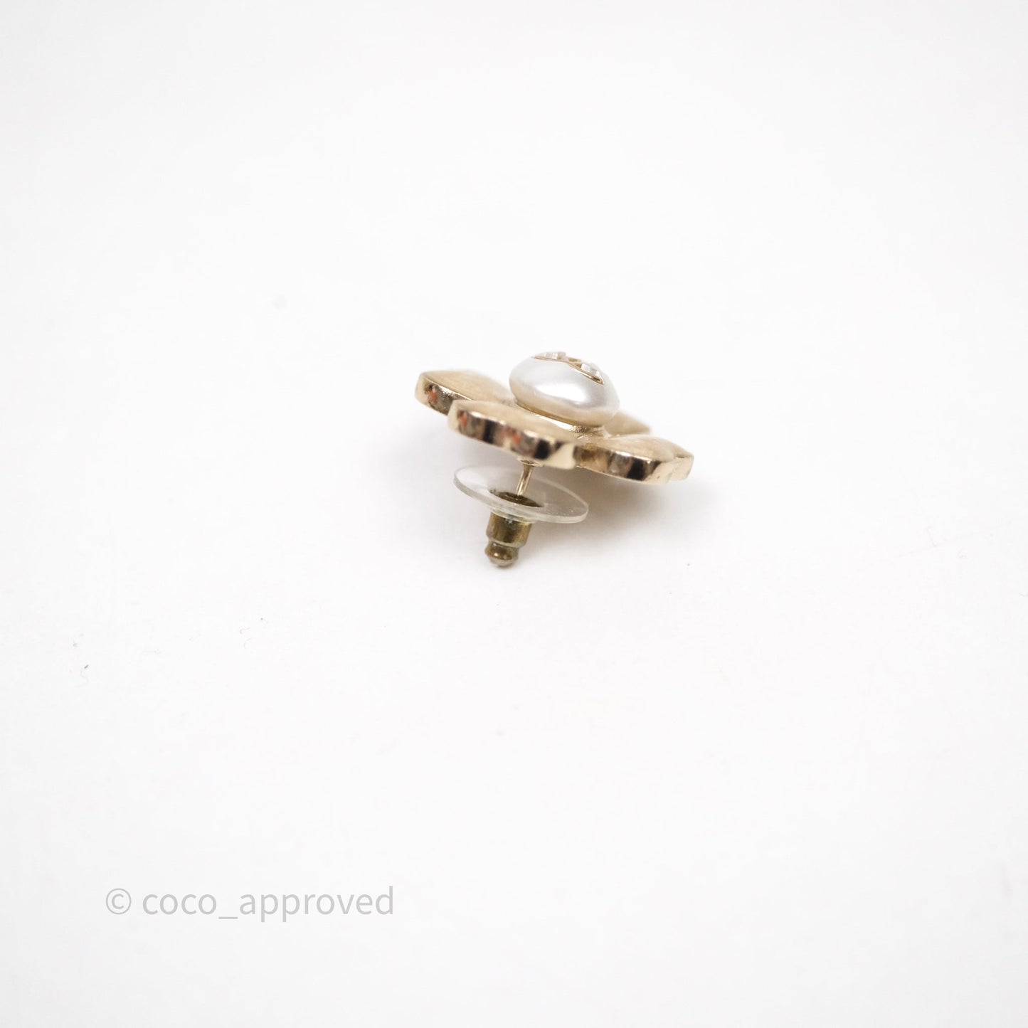 Chanel CC Pearl Flower Earrings Gold Tone