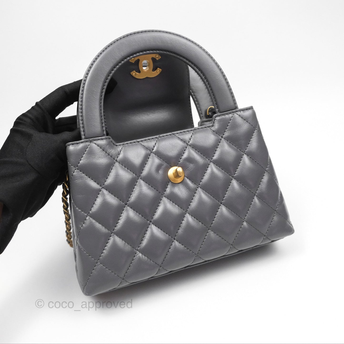 Chanel Kelly Bag Quilted Grey Shiny Calfskin Aged Gold Hardware