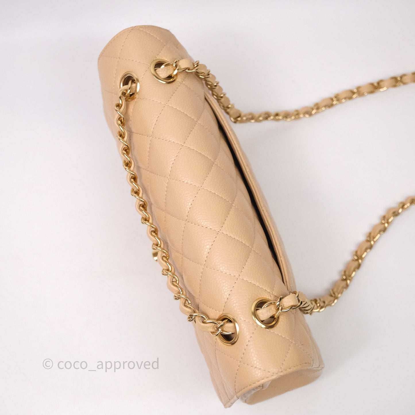 Chanel Classic M/L Medium Flap Quilted Beige Caviar Gold Hardware