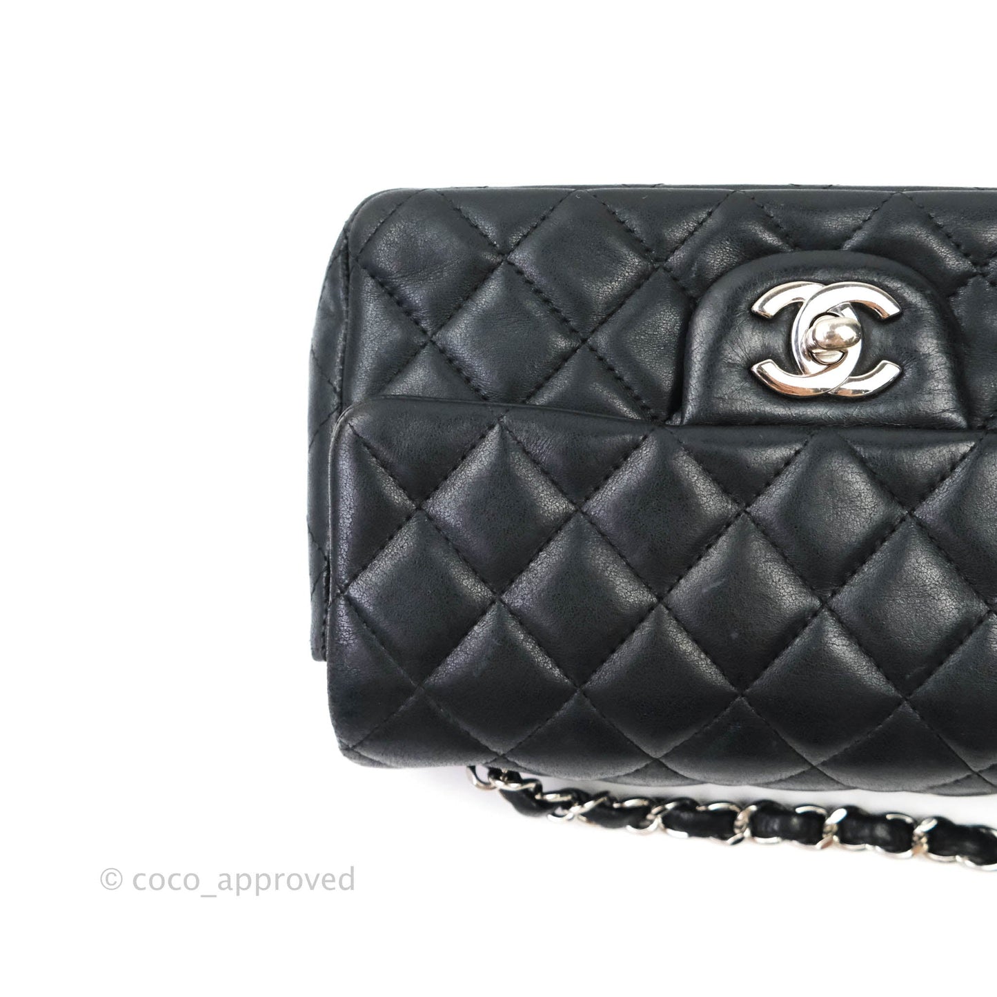 Chanel Classic Quilted Mini Rectangular Flap Black Lambskin Silver Hardware