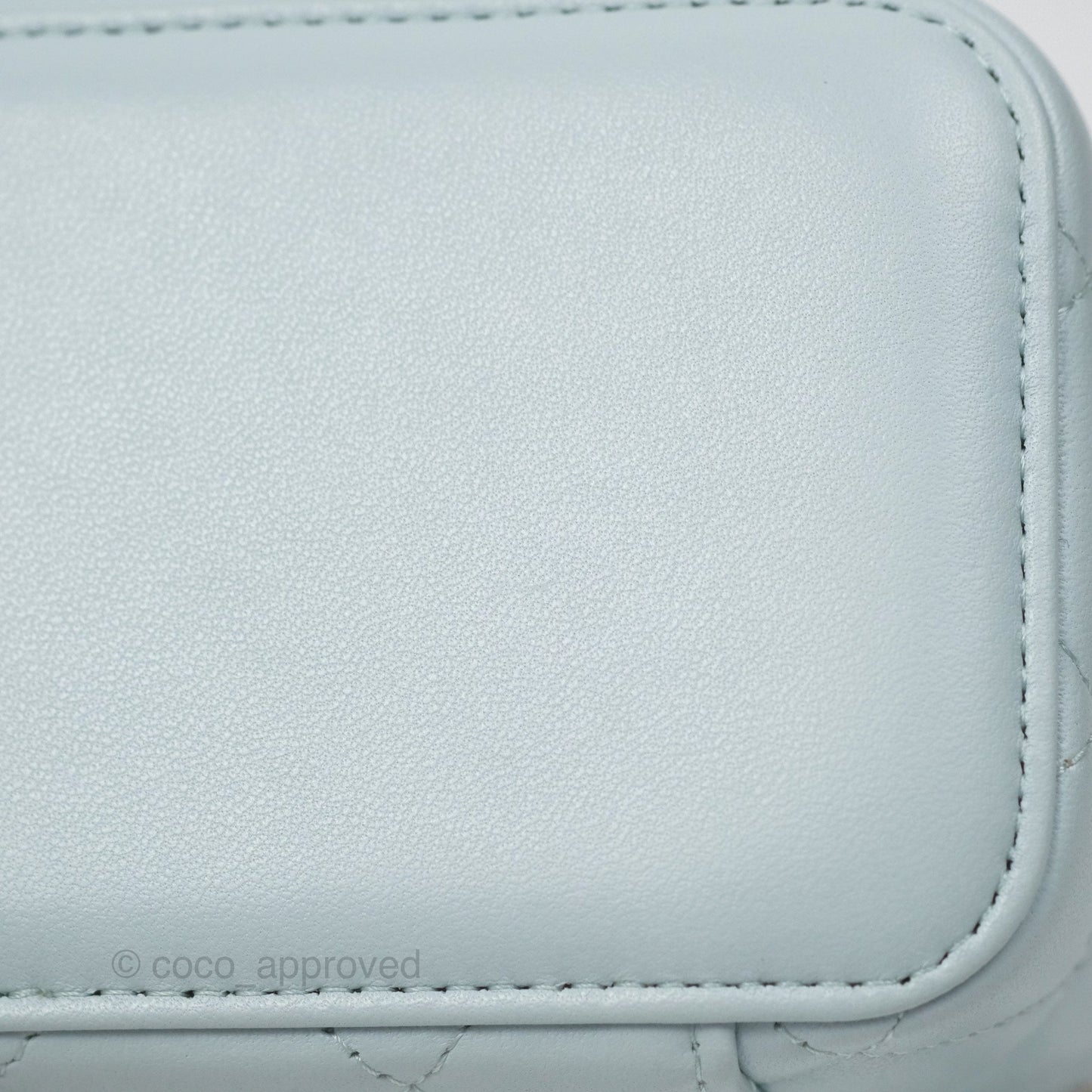 Chanel Vanity Rectangular Top Handle Light Blue Lambskin Gold Hardware