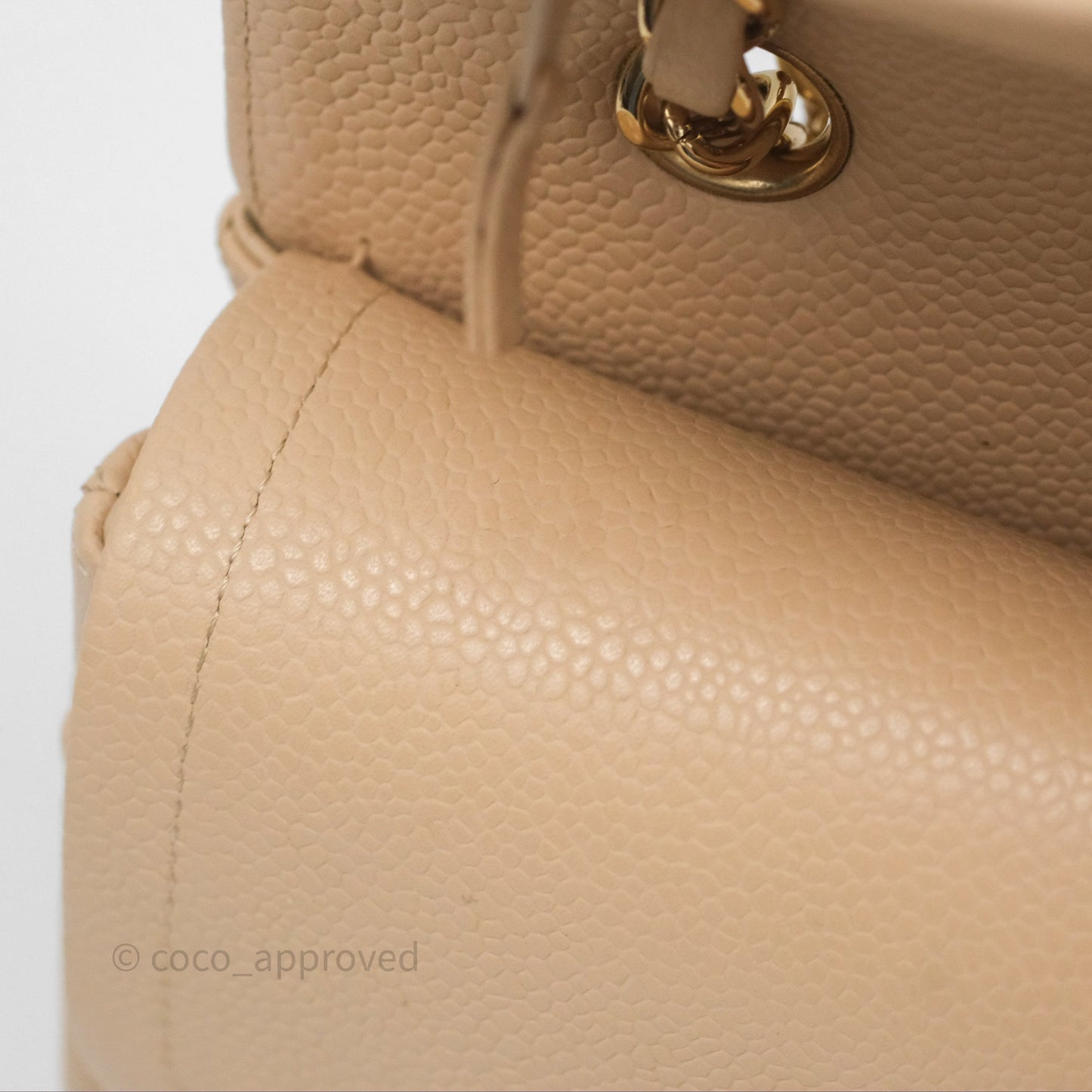 Chanel M/L Medium Classic Flap Quilted Beige Caviar Gold Hardware