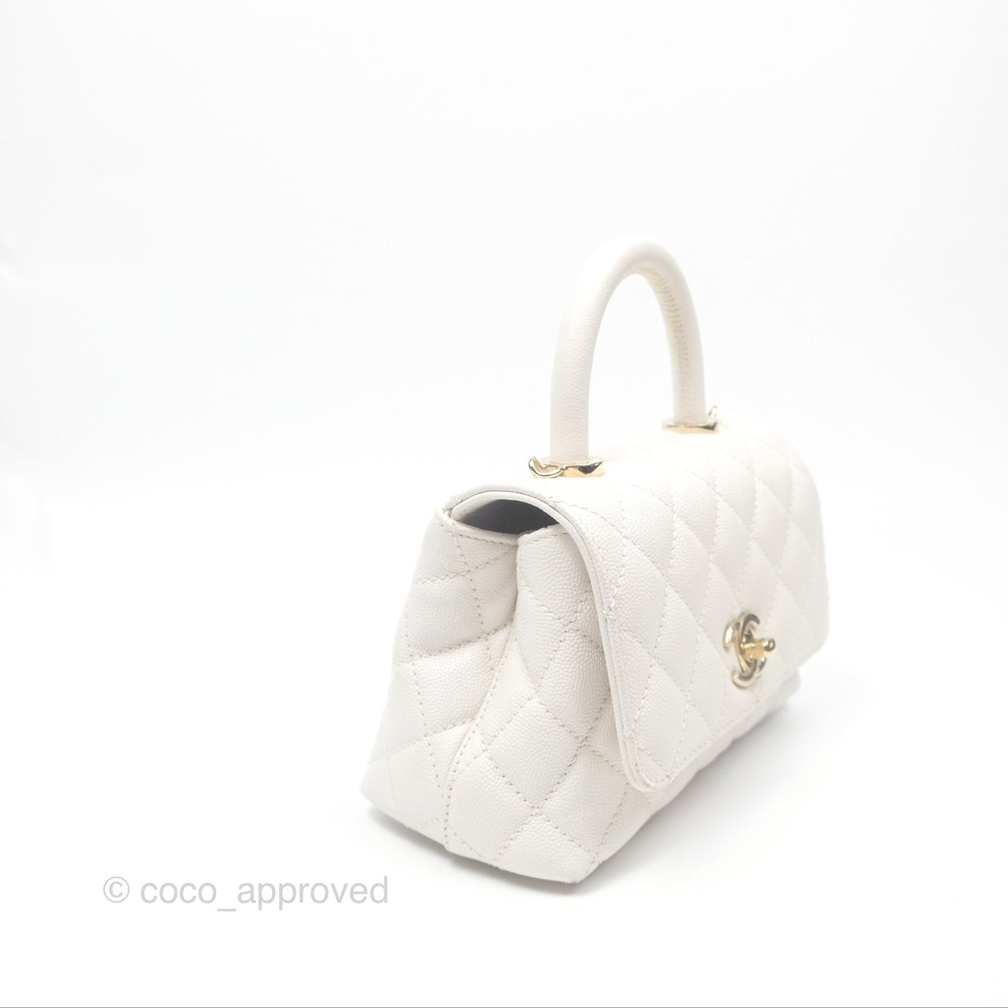 Chanel Extra Mini Quilted Coco Handle White Caviar Gold Hardware