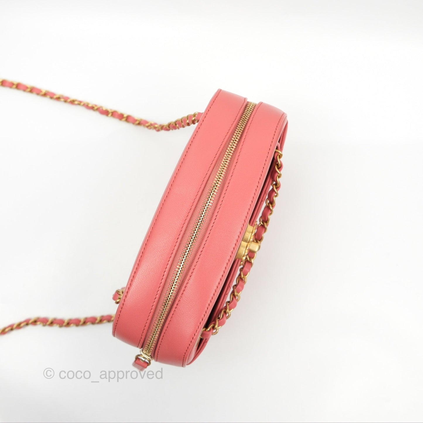 Chanel Chain Infinity Camera Case Pink Goatskin Aged Gold Hardware