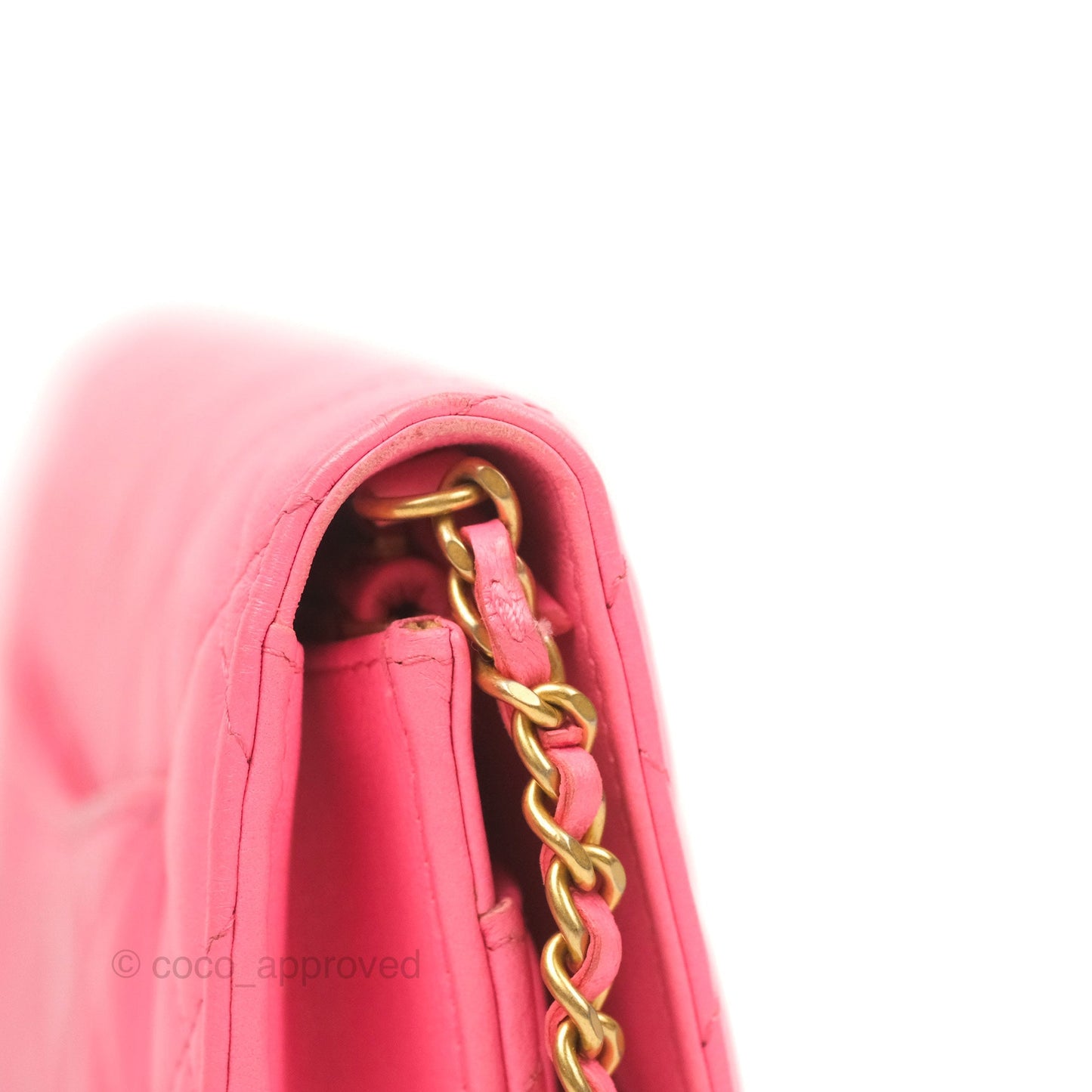Chanel Quilted Pearl Crush Wallet on Chain WOC Pink Lambskin Aged Gold Hardware
