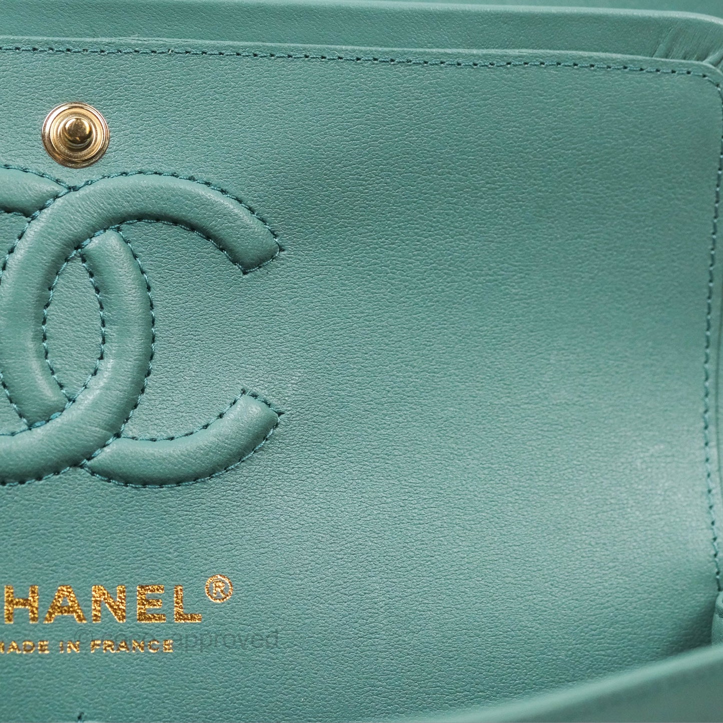 Chanel Small Quilted Classic Flap Dark Tiffany Green Lambskin Gold Hardware