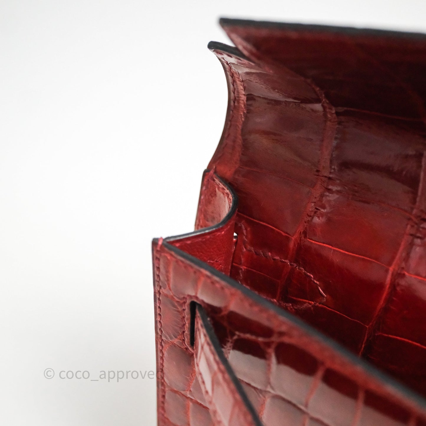 Hermes Kelly Cut Rouge H Shiny Niloticus Crocodile Gold Hardware