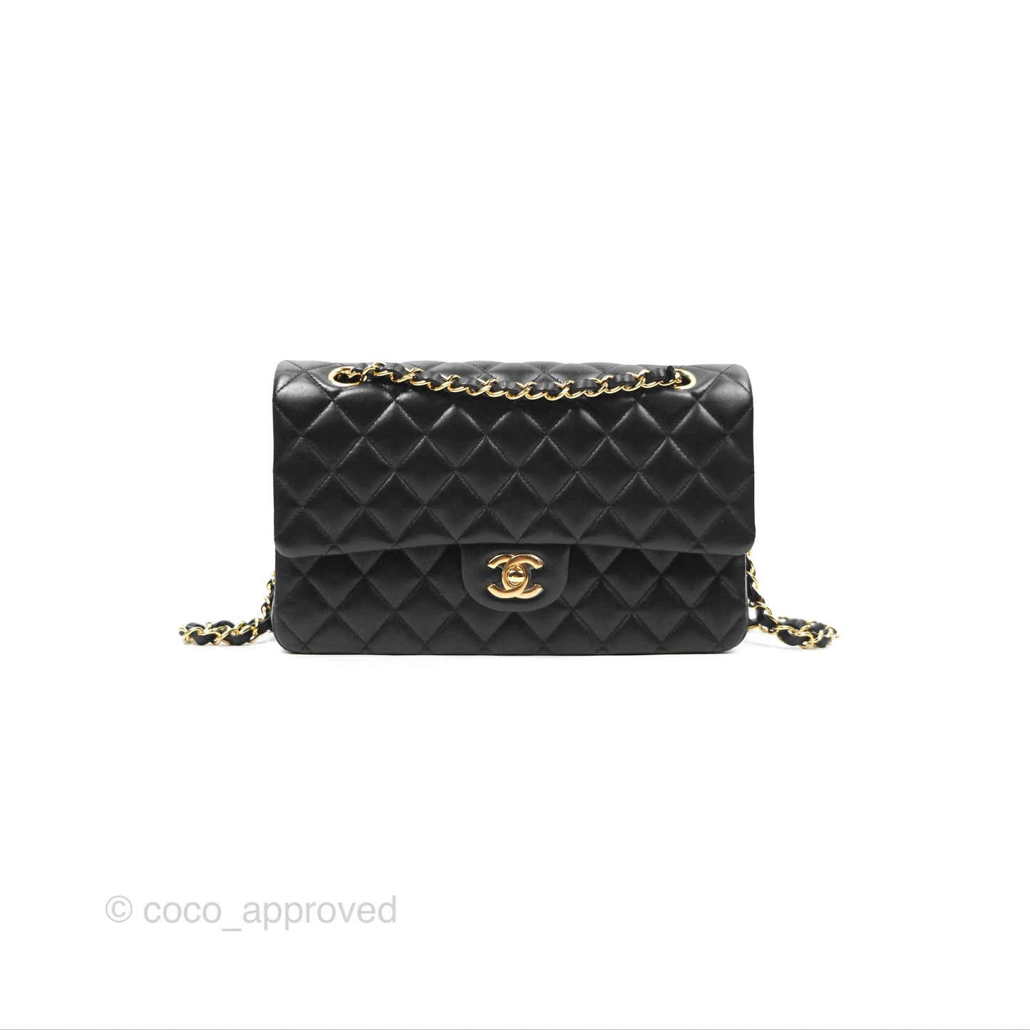 Chanel Classic M/L Medium Flap Quilted Black Lambskin Gold Hardware