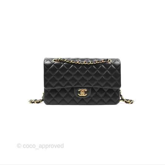 Chanel Classic M/L Medium Flap Quilted Black Lambskin Gold Hardware