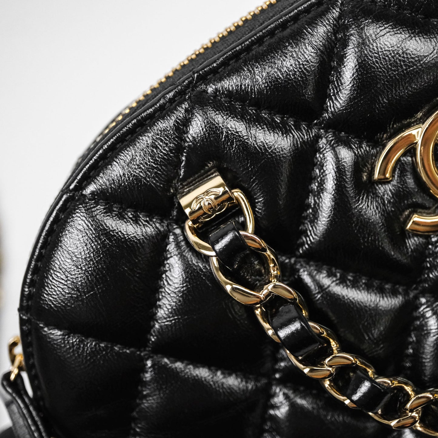 Chanel Handle Clutch with Chain Black Shiny Lambskin Gold Hardware