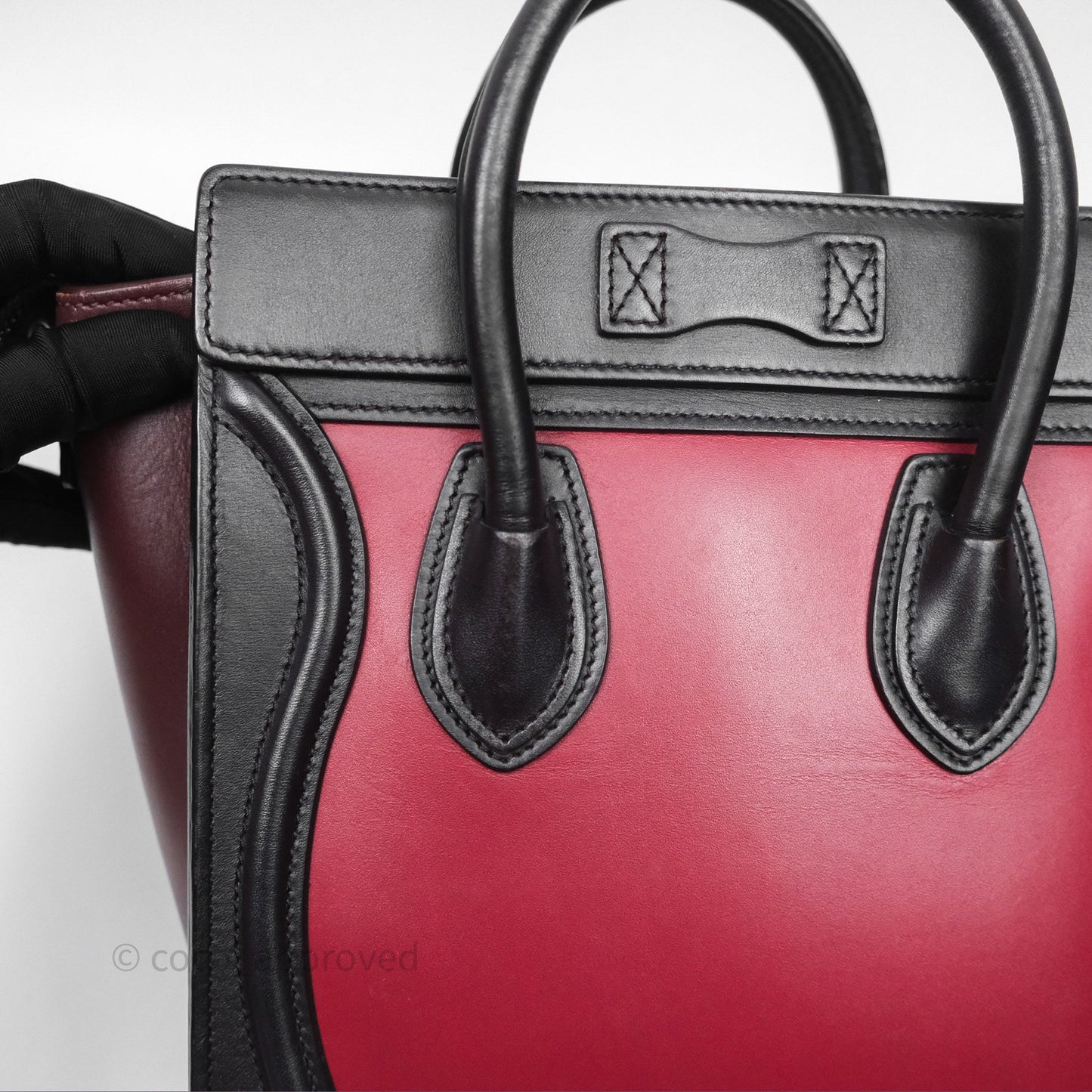 Celine Nano Luggage Satin Calfskin Gold Hardware Red/ Dark Brown