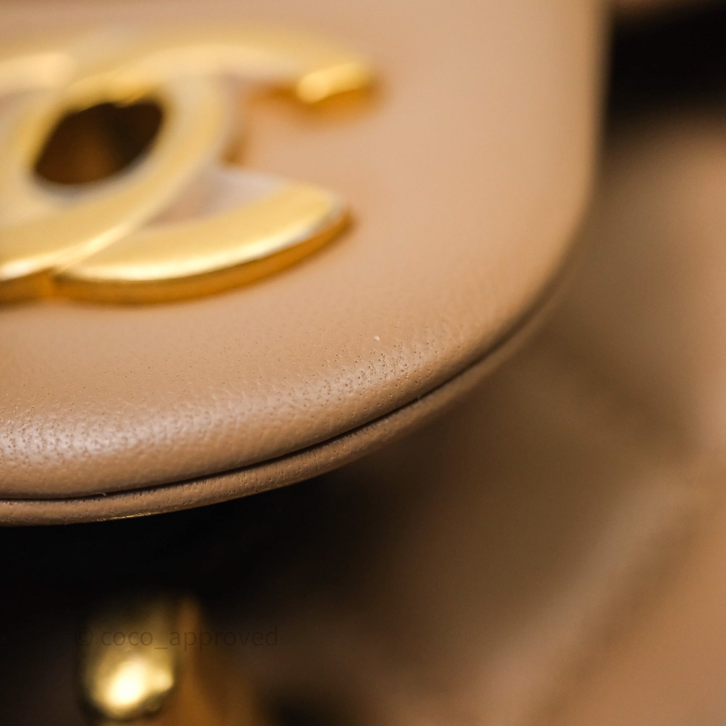Chanel Pearl Crush Mini Square Quilted Beige Lambskin Aged Gold Hardware