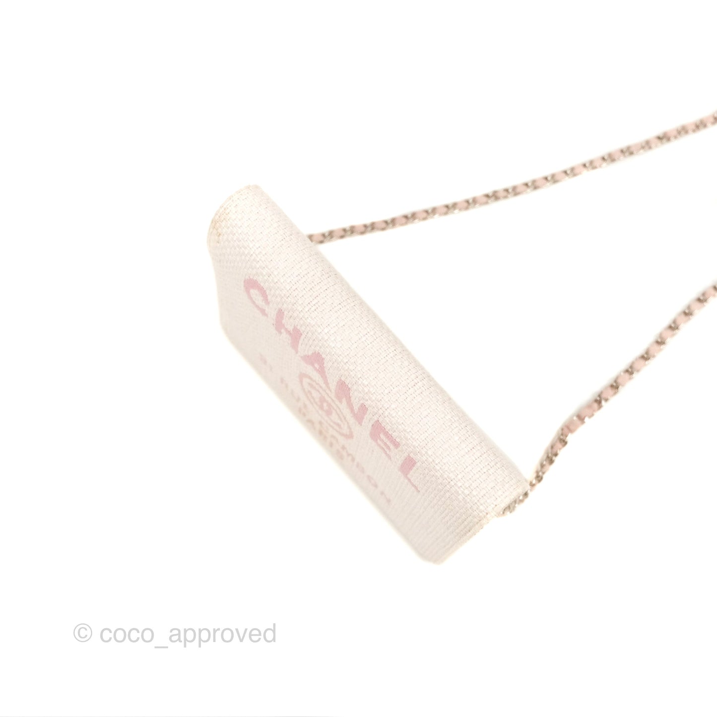 Chanel Deauville Wallet On Chain WOC Pink Canvas Silver Hardware