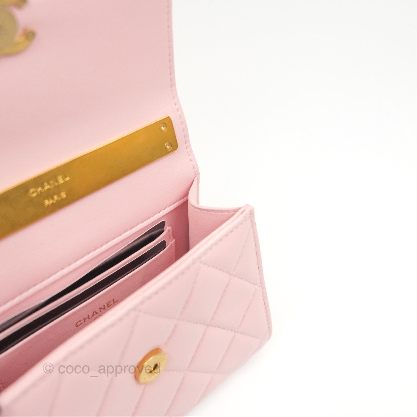 Chanel Enamel Top Handle Clutch with Chain Pink Lambskin Aged Gold Hardware 22B