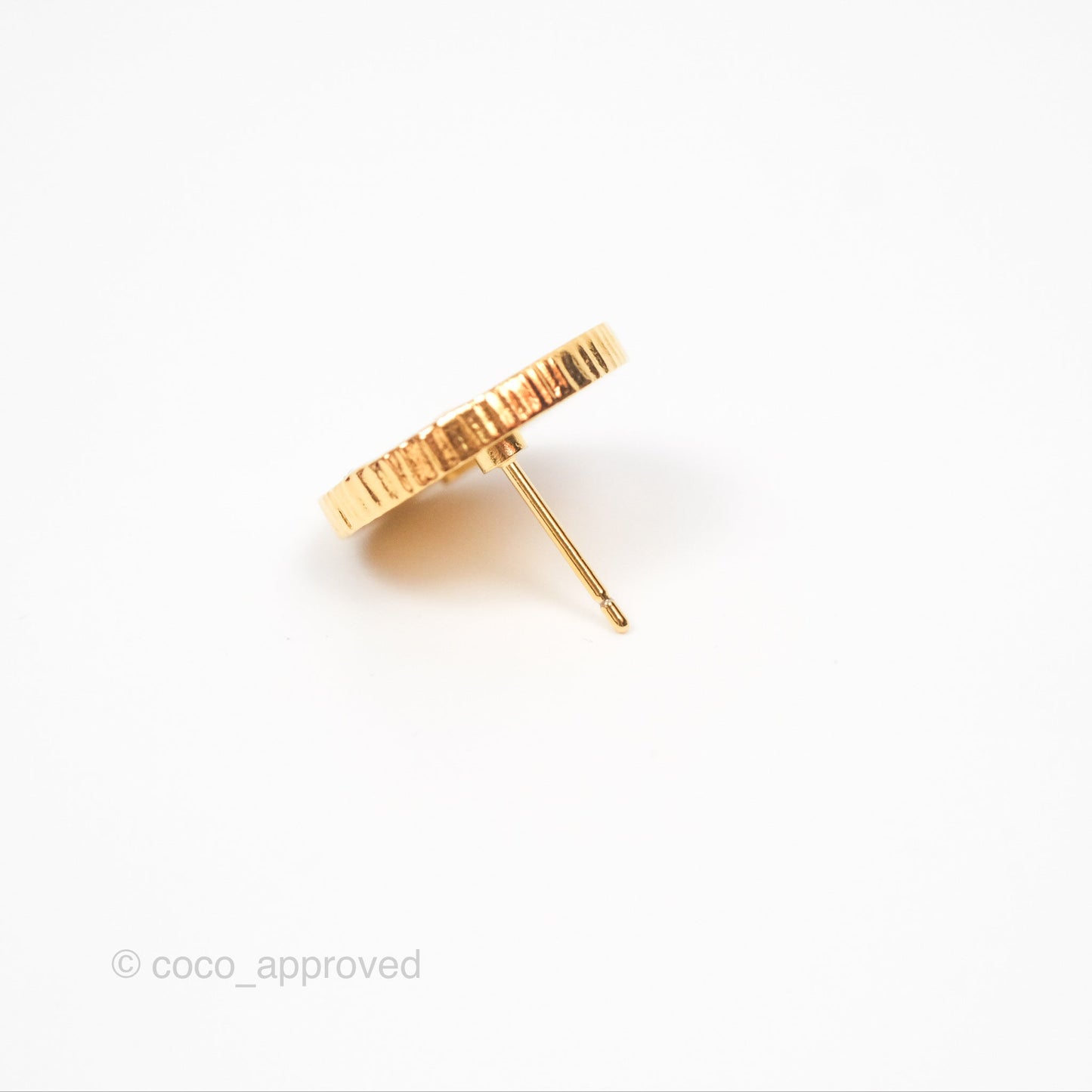 Chanel CC Round Earrings Black Pink Gold Tone 24C