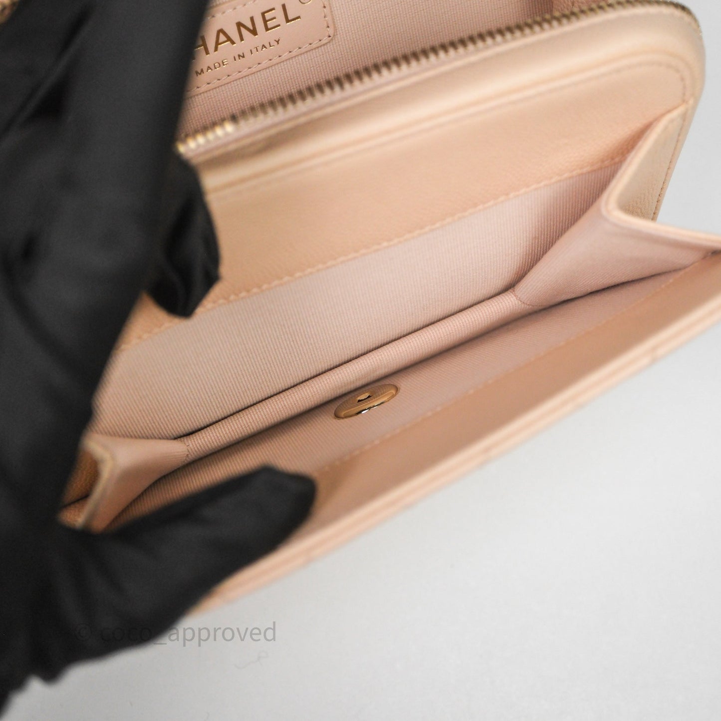Chanel Small Like The Wallet Flap Quilted Light Beige Pink Caviar Gold Hardware 22C