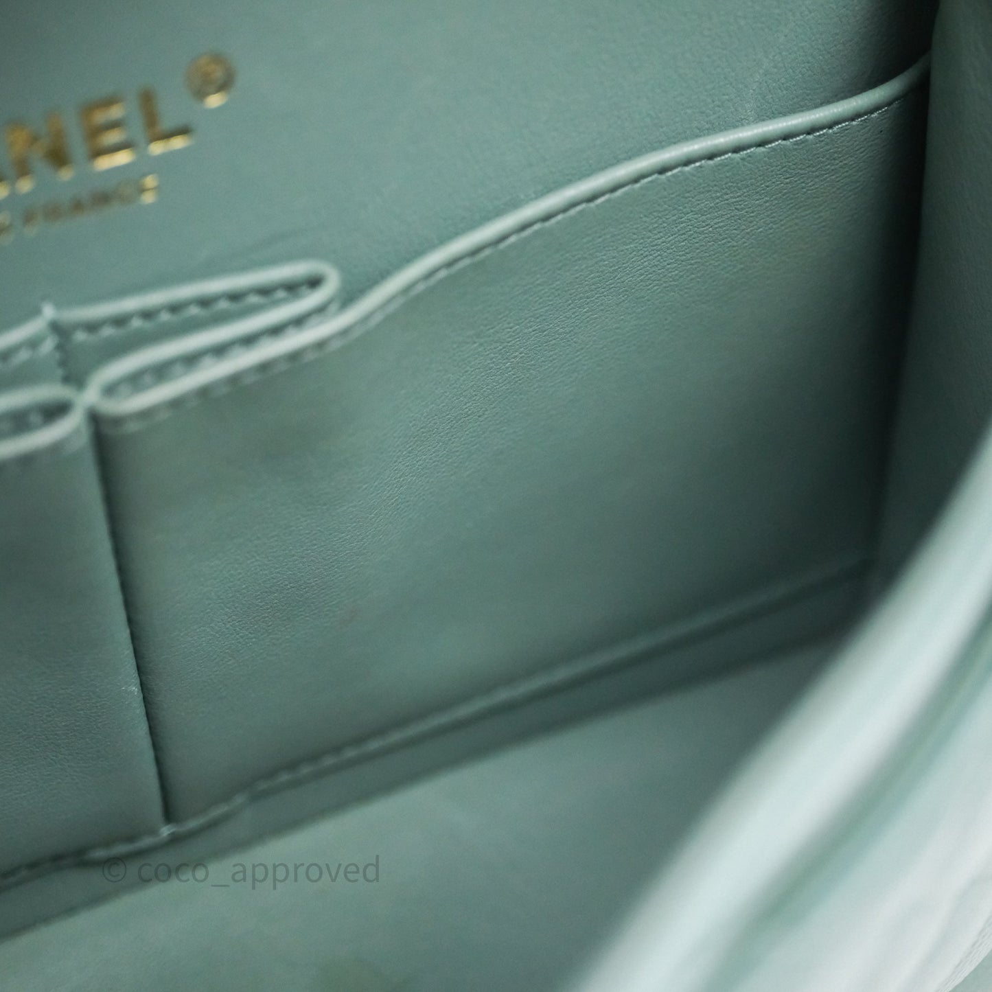 Chanel Small Quilted Classic Flap Tiffany Green Cavier Gold Hardware