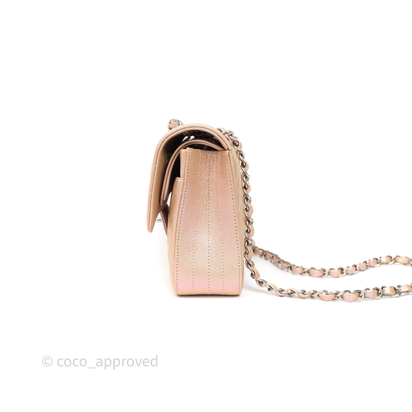 Chanel Classic Medium Double Flap Chevron Iridescent Rose Gold Pink Caviar 17B