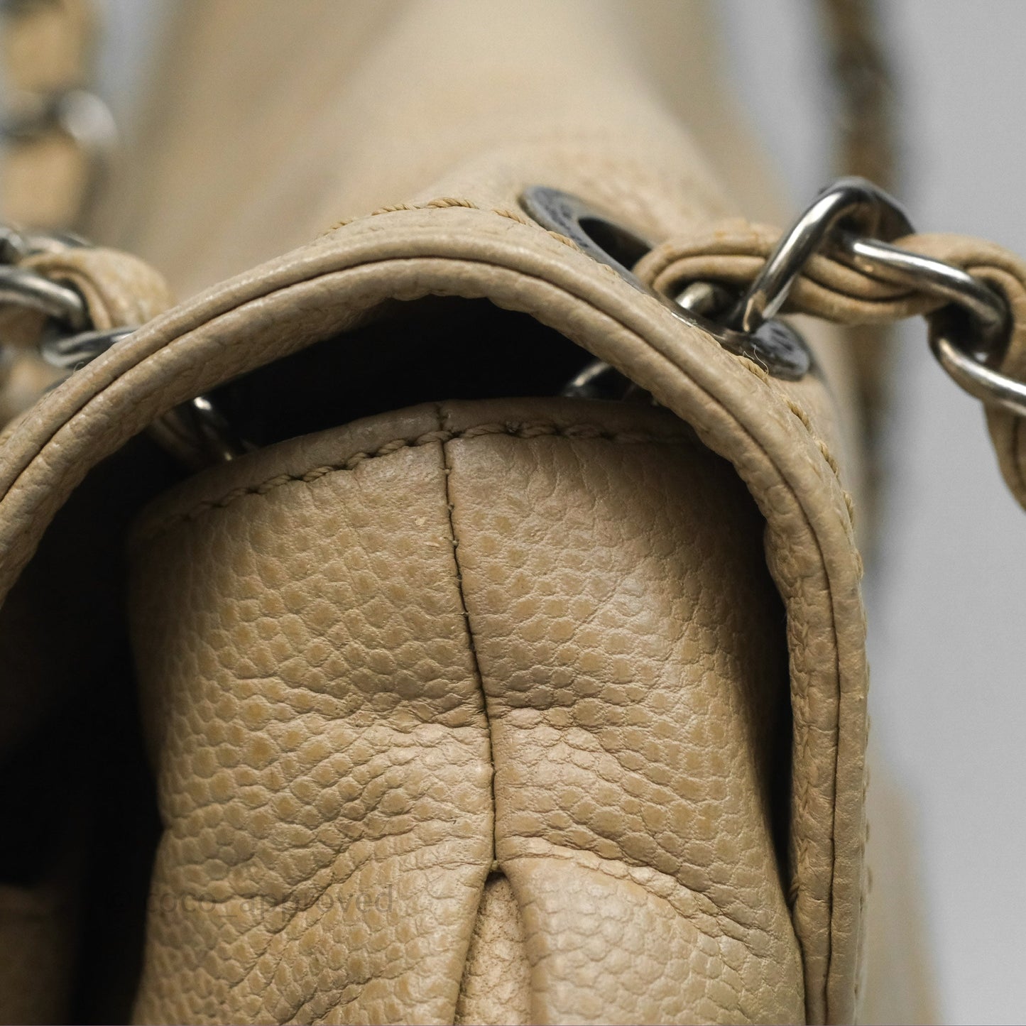 Chanel Quilted Coco Rider Hobo Bag Beige Caviar Ruthenium Hardware