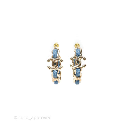 Chanel CC Denim Hoop Earrings Gold Tone