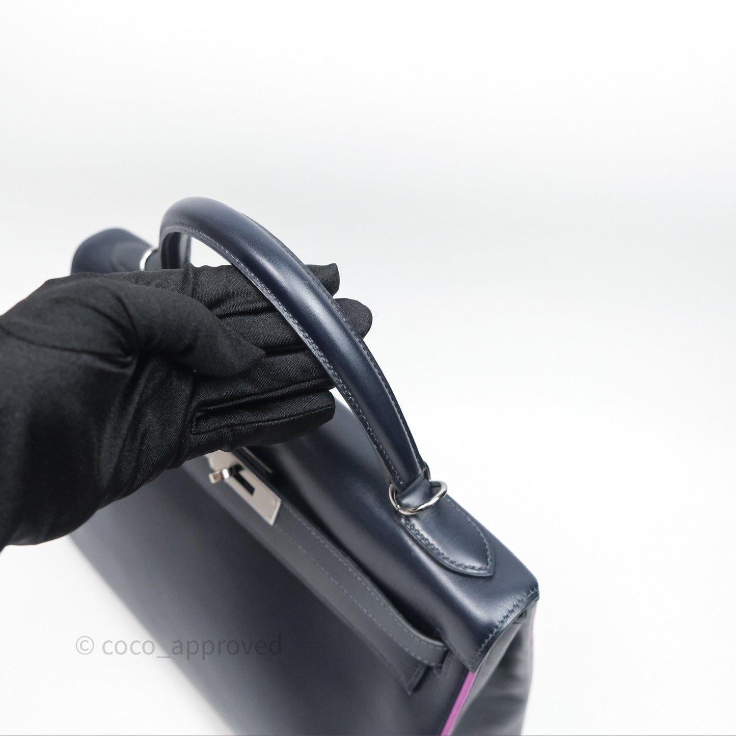 Hermès Vintage Kelly 32 Retourn Navy/Purple Box Leather Palladium Hardware