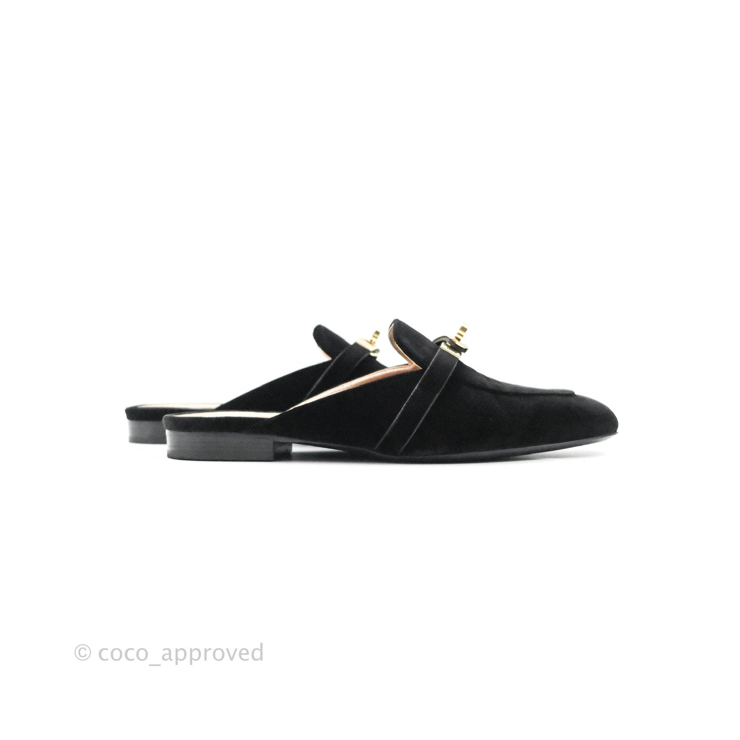Hermès Oz Velvet Mules in Black Gold Hardware