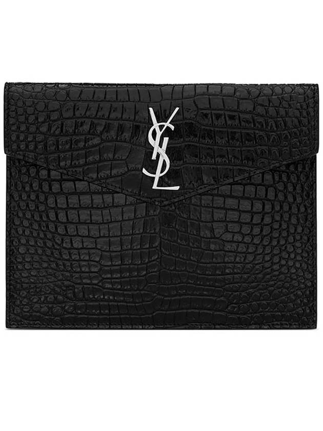 Luxury Saint Laurent Crocodile Uptown Pouch Bag Black