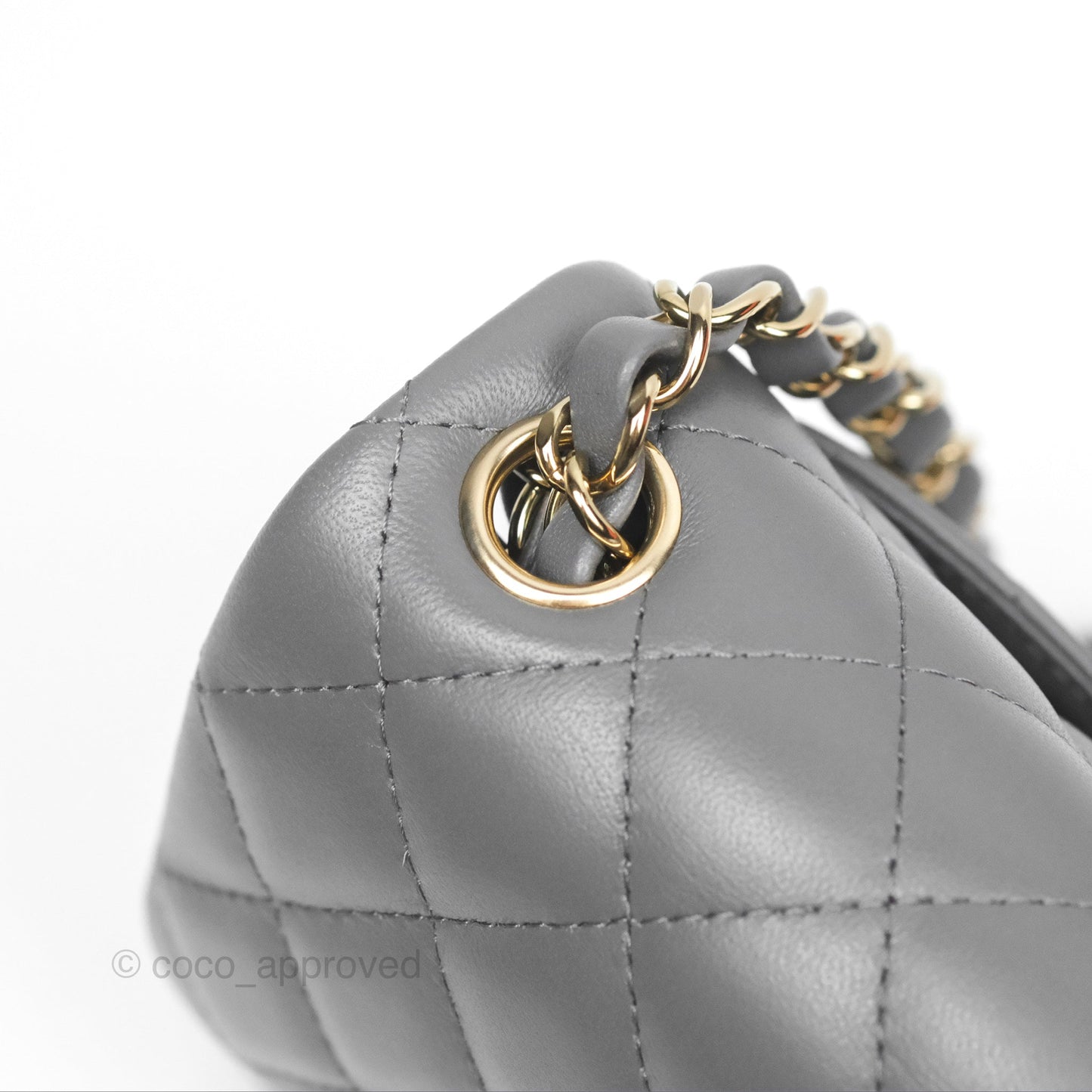 Chanel Mini Square Quilted Grey Lambskin Gold Hardware
